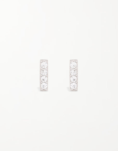Elegant Sterling Silver Bar Stud Earrings with Cubic Zirconia